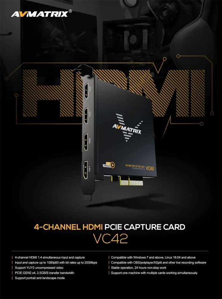 AVMATRIX VC42 1080p HDMI PCIe 4-Channel Capture Card